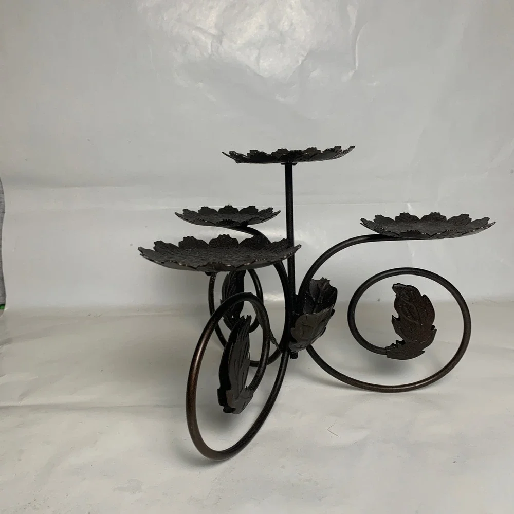 PartyLite Leaf Viking Candle Holder Rustic Bronze Leaf Scroll 4-Tier Metal
